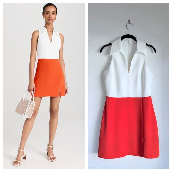 NWT Amanda Uprichard Augusta Sleeveless Mini Tennis Dress in White & Orange Sz S - Picture 1 of 16